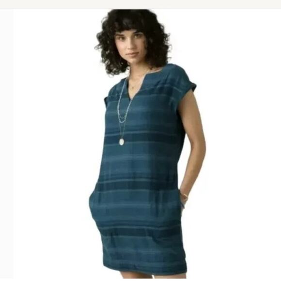 Prana Teal Blue Kai Cotton Dress Size Medium - Picture 1 of 7